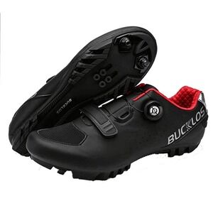Bucklos B718 Cycling Shoes Mens Black Red Dial Fit MTB Road Bike Athletic New 39